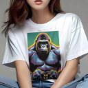 Tシャツ レディース 犬ファン 半袖 春夏 犬柄 プリント カジュアル かわいい 人間用 個性派 ここだけのデザイン 面白 筋肉 ゴリラ 動物 アート ポップア...