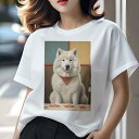サモエド Tシャツ レディース 犬ファン 半袖 春夏 犬柄 プリント カジュアル かわいい 人間用 個性派 ここだけのデザイン 面白 バンダナ サモエド 花柄