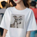 イタリアングレーハウンド Tシャツ レディース 犬ファン 半袖 春夏 犬柄 プリント カジュアル かわいい 人間用 個性派 ここだけのデザイン 面白 メガネ イ...