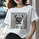 パグ Tシャツ レディース 犬ファン 半袖 春夏 犬柄 プリント カジュアル かわいい 人間用 個性派 ここだけのデザイン 面白 メガネ パグ 蝶ネクタイ