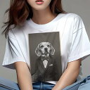 ビーグル Tシャツ レディース 犬ファン 半袖 春夏 犬柄 プリント カジュアル かわいい 人間用 個性派 ここだけのデザイン 面白 蝶ネクタイ ビーグル スー...