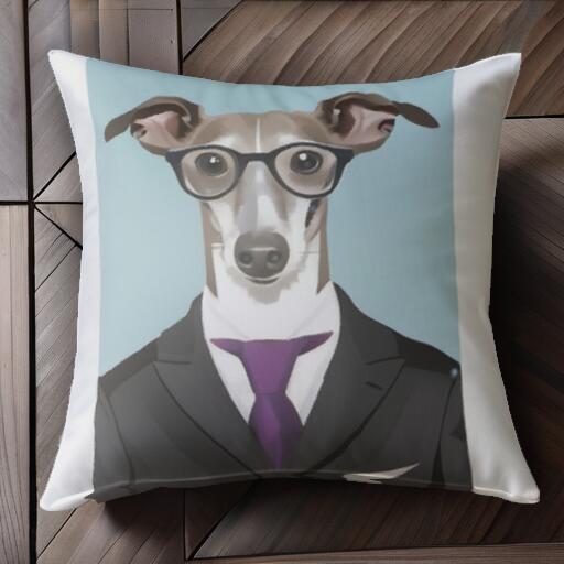 スーツ イタリアングレーハウンド ネクタイ 眼鏡 クッションカバー 45×45cm アニマル柄 おしゃれ 可愛い クッション本体付き 正方形 犬ファン