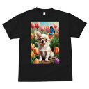 チワワ Tシャツ メンズ キッズ 犬ファン 半袖 春夏 犬柄 プリント カジュアル かわいい 人間用 個性派 ここだけのデザイン 面白 チューリップ チワワ 花畑 春 蝶