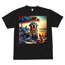 ゴールデンレトリバー Tシャツ メンズ キッズ 犬ファン 半袖 春夏 犬柄 プリント カジュアル かわいい 人間用 個性派 ここだけのデザイン 面白 ビーチ ゴールデンレトリバー 海 砂 傘