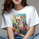 チワワ Tシャツ レディース 犬ファン 半袖 春夏 犬柄 プリント カジュアル かわいい 人間用 個性派 ここだけのデザイン 面白 チューリップ チワワ 蝶
