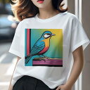 Tシャツ レディース 犬ファン 半袖 春夏 犬柄 プリント カジュアル かわいい 人間用 個性派 ここだけのデザイン 面白 鳥 ポップアート カラフル アート
