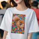 ポメラニアン Tシャツ レディース 犬ファン 半袖 春夏 犬柄 プリント カジュアル かわいい 人間用 個性派 ここだけのデザイン 面白 ゼリービーンズ ポメラ...