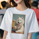 サモエド Tシャツ レディース 犬ファン 半袖 春夏 犬柄 プリント カジュアル かわいい 人間用 個性派 ここだけのデザイン 面白 ビール サモエド 居酒屋 ...
