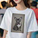 フレンチブルドッグ Tシャツ レディース 犬ファン 半袖 春夏 犬柄 プリント カジュアル かわいい 人間用 個性派 ここだけのデザイン 面白 蝶ネクタイ フレ...