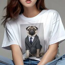 パグ Tシャツ レディース 犬ファン 半袖 春夏 犬柄 プリント カジュアル かわいい 人間用 個性派 ここだけのデザイン 面白 スーツ パグ ネクタイ ビジネ...