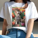 チワワ Tシャツ レディース 犬ファン 半袖 春夏 犬柄 プリント カジュアル かわいい 人間用 個性派 ここだけのデザイン 面白 チューリップ チワワ 花