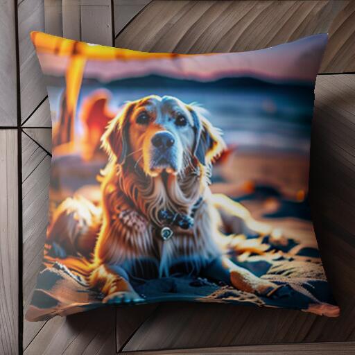 ビーチ ゴールデンレトリバー 海 砂浜 パラソル クッションカバー 45×45cm アニマル柄 おしゃれ 可愛い..