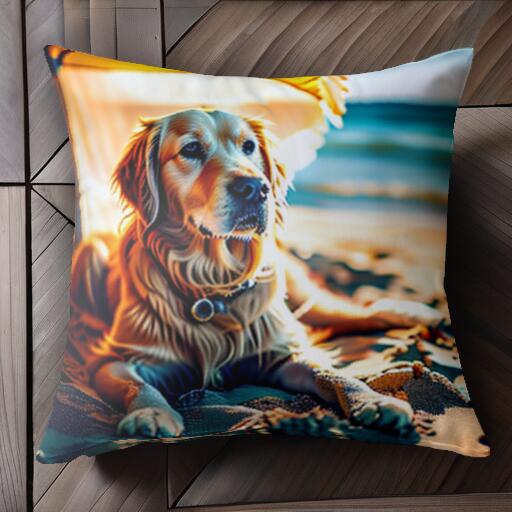 ビーチ ゴールデンレトリバー 海 砂浜 パラソル クッションカバー 45×45cm アニマル柄 おしゃれ 可愛い..