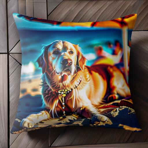 ビーチ ゴールデンレトリバー 海 砂浜 パラソル クッションカバー 45×45cm アニマル柄 おしゃれ 可愛い..