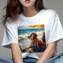 ゴールデンレトリバー Tシャツ レディース 犬ファン 半袖 春夏 犬柄 プリント カジュアル かわいい 人間用 個性派 ここだけのデザイン 面白 ビーチ ゴール...