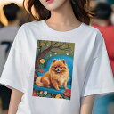 ポメラニアン Tシャツ レディース 犬ファン 半袖 春夏 犬柄 プリント カジュアル かわいい 人間用 個性派 ここだけのデザイン 面白 花 ポメラニアン 木 ...