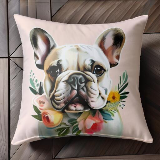 花 フレンチブルドッグ 花柄 フラワーアレンジメント ブーケ クッションカバー 45×45cm アニマル柄 お..