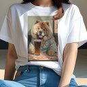 チャウチャウ Tシャツ レディース 犬ファン 半袖 春夏 犬柄 プリント カジュアル かわいい 人間用 個性派 ここだけのデザイン 面白 ビール チャウチャウ 着物