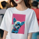 チワワ Tシャツ レディース 犬ファン 半袖 春夏 犬柄 プリント カジュアル かわいい 人間用 個性派 ここだけのデザイン 面白 背景 チワワ ポップアート ...