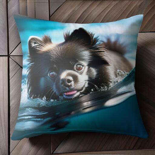 水 ポメラニアン 水しぶき クッションカバー 45×45cm アニマル柄 おしゃれ 可愛い クッション本体付き 正方形 犬ファン