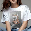 フレンチブルドッグ Tシャツ レディース 犬ファン 半袖 春夏 犬柄 プリント カジュアル かわいい 人間用 個性派 ここだけのデザイン 面白 レインコート フ...