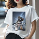 ミニチュアシュナウザー Tシャツ レディース 犬ファン 半袖 春夏 犬柄 プリント カジュアル かわいい 人間用 個性派 ここだけのデザイン 面白 ミニチュアシュナウザー