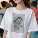 フレンチブルドッグ Tシャツ レディース 犬ファン 半袖 春夏 犬柄 プリント カジュアル かわいい 人間用 個性派 ここだけのデザイン 面白 レインコート フ...