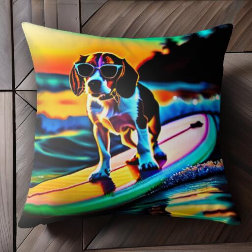 サーフィン ビーグル 海 夕焼け サングラス クッションカバー 45×45cm アニマル柄 おしゃれ 可愛い ク..