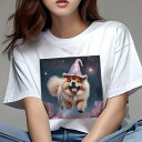 チャウチャウ Tシャツ レディース 犬ファン 半袖 春夏 犬柄 プリント カジュアル かわいい 人間用 個性派 ここだけのデザイン 面白 星空 チャウチャウ 雲 帽子 魔法使い