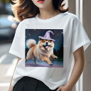 チャウチャウ Tシャツ レディース 犬ファン 半袖 春夏 犬柄 プリント カジュアル かわいい 人間用 個性派 ここだけのデザイン 面白 魔法使いの帽子 チャウチャウ 星