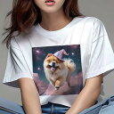 チャウチャウ Tシャツ レディース 犬ファン 半袖 春夏 犬柄 プリント カジュアル かわいい 人間用 個性派 ここだけのデザイン 面白 魔法使いの帽子 チャウチャウ 星空 雲