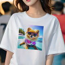 ポメラニアン Tシャツ レディース 犬ファン 半袖 春夏 犬柄 プリント カジュアル かわいい 人間用 個性派 ここだけのデザイン 面白 サングラス ポメラニア...