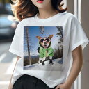 ジャックラッセルテリア Tシャツ レディース 犬ファン 半袖 春夏 犬柄 プリント カジュアル かわいい 人間用 個性派 ここだけのデザイン 面白 スキー ジャックラッセルテリア 冬 雪 スノーボード