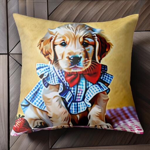 イチゴ ゴールデンレトリバー 服 リボン クッションカバー 45×45cm アニマル柄 おしゃれ 可愛い クッション本体付き 正方形 犬ファン