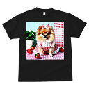 ポメラニアン Tシャツ メンズ キッズ 犬ファン 半袖 春夏 犬柄 プリント カジュアル かわいい 人間用 個性派 ここだけのデザイン 面白 イチゴ ポメラニアン チェック柄 リボン バスケット