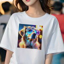 ゴールデンレトリバー Tシャツ レディース 犬ファン 半袖 春夏 犬柄 プリント カジュアル かわいい 人間用 個性派 ここだけのデザイン 面白 サングラス ゴ...