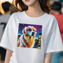 ゴールデンレトリバー Tシャツ レディース 犬ファン 半袖 春夏 犬柄 プリント カジュアル かわいい 人間用 個性派 ここだけのデザイン 面白 サングラス ゴ...