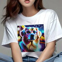 ゴールデンレトリバー Tシャツ レディース 犬ファン 半袖 春夏 犬柄 プリント カジュアル かわいい 人間用 個性派 ここだけのデザイン 面白 サングラス ゴ...