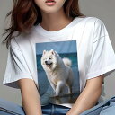 サモエド Tシャツ レディース 犬ファン 半袖 春夏 犬柄 プリント カジュアル かわいい 人間用 個性派 ここだけのデザイン 面白 海 サモエド