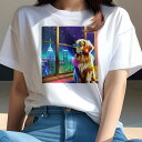 ゴールデンレトリバー Tシャツ レディース 犬ファン 半袖 春夏 犬柄 プリント カジュアル かわいい 人間用 個性派 ここだけのデザイン 面白 夜景 ゴールデ...