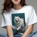 サモエド Tシャツ レディース 犬ファン 半袖 春夏 犬柄 プリント カジュアル かわいい 人間用 個性派 ここだけのデザイン 面白 海 サモエド