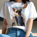 チワワ Tシャツ レディース 犬ファン 半袖 春夏 犬柄 プリント カジュアル かわいい 人間用 個性派 ここだけのデザイン 面白 スーツ チワワ ネクタイ サ...