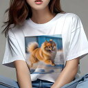 ポメラニアン Tシャツ レディース 犬ファン 半袖 春夏 犬柄 プリント カジュアル かわいい 人間用 個性派 ここだけのデザイン 面白 雪 ポメラニアン