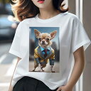 チワワ Tシャツ レディース 犬ファン 半袖 春夏 犬柄 プリント カジュアル かわいい 人間用 個性派 ここだけのデザイン 面白 スーツ チワワ ネクタイ ビ...