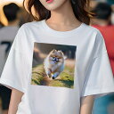 ポメラニアン Tシャツ レディース 犬ファン 半袖 春夏 犬柄 プリント カジュアル かわいい 人間用 個性派 ここだけのデザイン 面白 草 ポメラニアン 道路