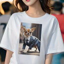 チワワ Tシャツ レディース 犬ファン 半袖 春夏 犬柄 プリント カジュアル かわいい 人間用 個性派 ここだけのデザイン 面白 スーツ チワワ ネクタイ