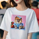 ポメラニアン Tシャツ レディース 犬ファン 半袖 春夏 犬柄 プリント カジュアル かわいい 人間用 個性派 ここだけのデザイン 面白 イチゴ ポメラニアン ギンガムチェック リボン ワンピース