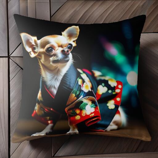 着物 チワワ 和柄 花柄 日本 クッションカバー 45×45cm アニマル柄 おしゃれ 可愛い クッション本体付..