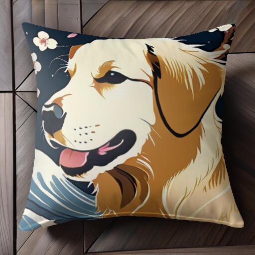花 ゴールデンレトリバー 波 クッションカバー 45×45cm アニマル柄 おしゃれ 可愛い クッション本体付..