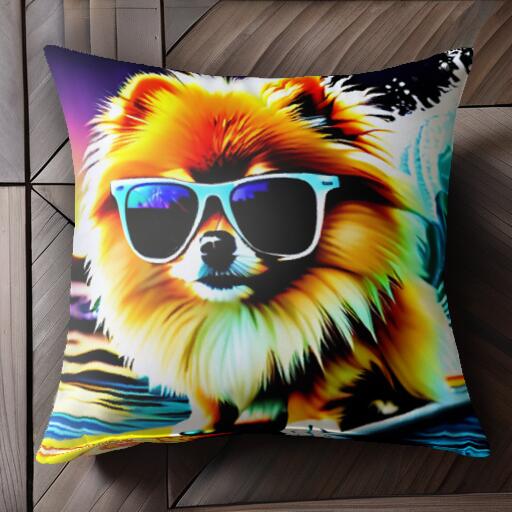 サングラス ポメラニアン サーフィン 海 波 クッションカバー 45×45cm アニマル柄 おしゃれ 可愛い ク..